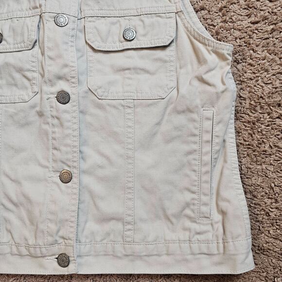 Vtg Eddie Bauer Utility Vest Womens Petite Small Khaki 100% Cotton 90s Y2K - Picture 3 of 9